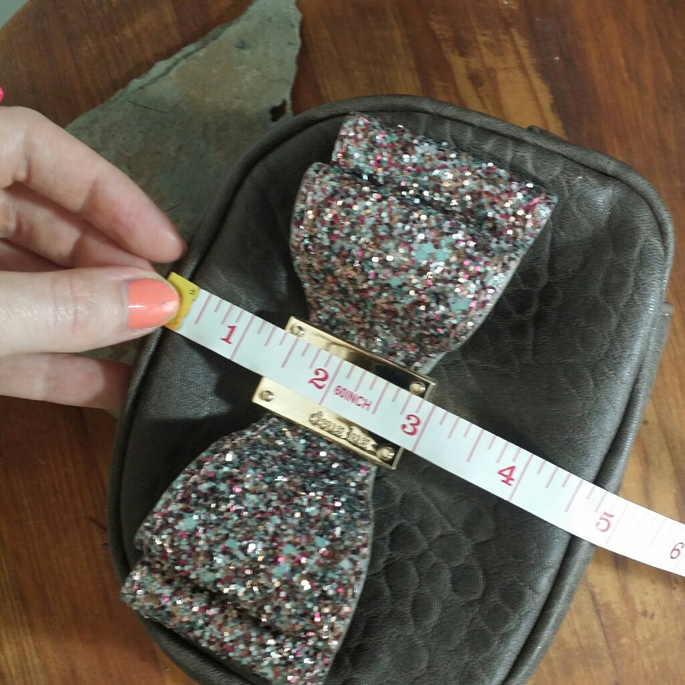 EUC Deux lux brown clutch with glitter bow - Picture 6 of 8